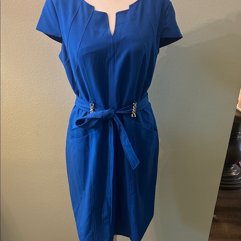 Ellen Tracy Royal Blue Midi Dress with Belt